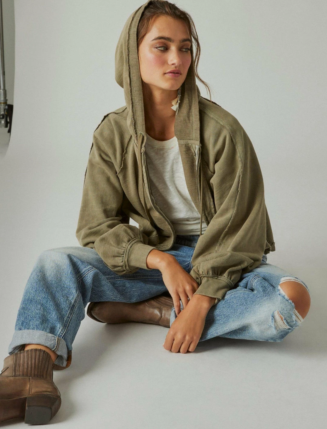 Lucky Brand Womens Raglan Raw Edge Zip Up Hoodie 5 Lucky Brand Womens Raglan Raw Edge Zip Up Hoodie - Image 5