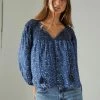 Lucky Brand Womens Printed Smocked Peasant Blouse