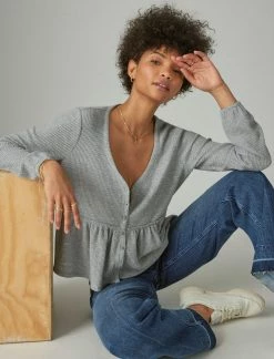 Lucky Brand Womens Cloud Jersey Waffle Button Thru Top