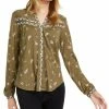 Lucky Brand Womens Printed Button-Down Knit Top