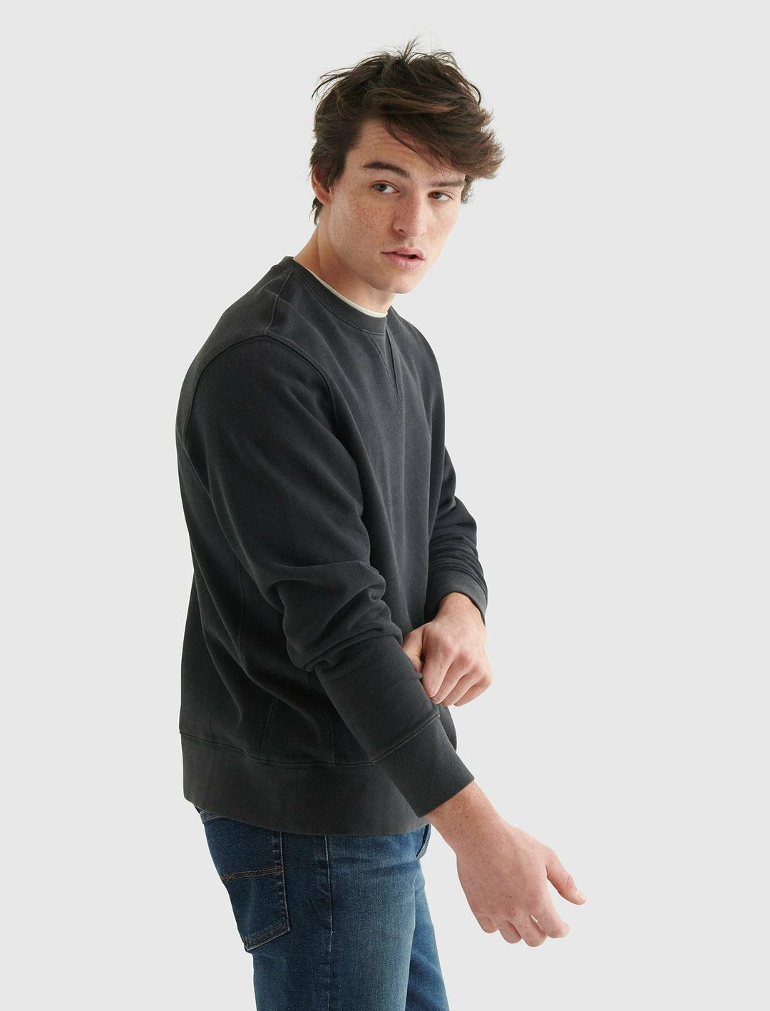 Lucky Brand Mens Sueded Fleece Terry Crew Sweatshirt 3 Lucky Brand Mens Sueded Fleece Terry Crew Sweatshirt - Image 3