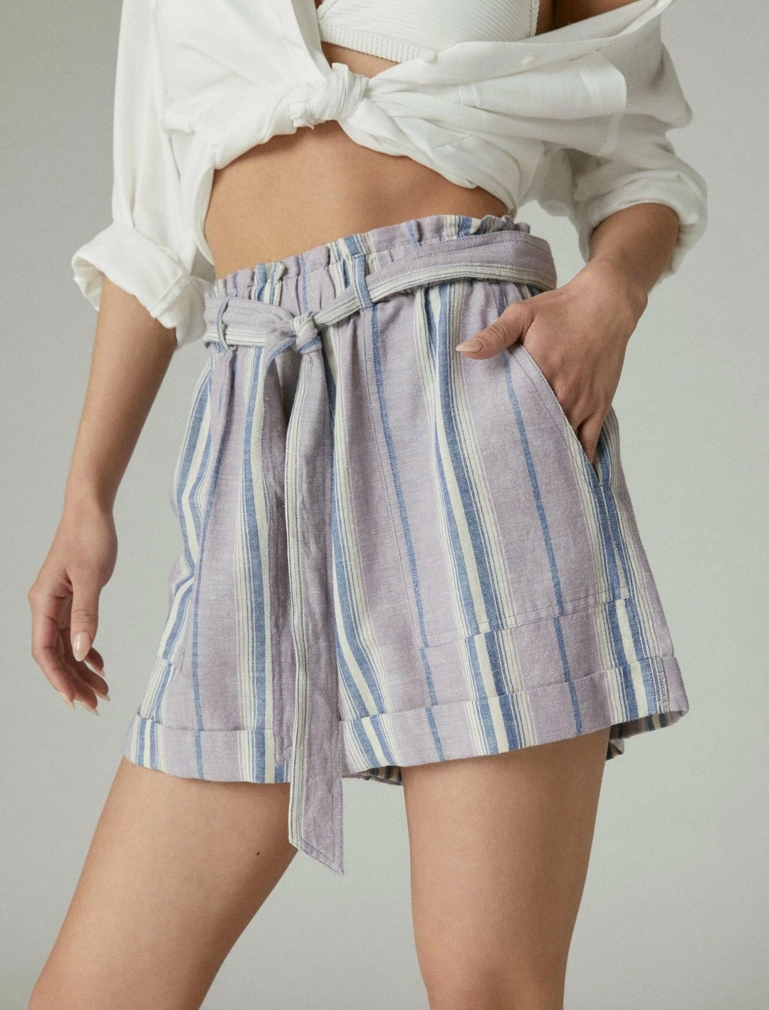 Lucky Brand Womens Striped Paperbag Shorts 2 Lucky Brand Womens Striped Paperbag Shorts - Image 2