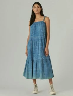 Lucky Brand Womens Tiered Cami Maxi Dress