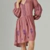 Lucky Brand Embroidered Tiered Dress in Pink Multi