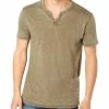 Lucky Brand Mens Distressed Short Sleeve Henley Shirt