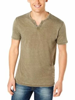Lucky Brand Mens Distressed Short Sleeve Henley Shirt