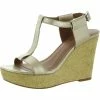 Lucky Brand Womens Leather T Strap Wedge Sandals