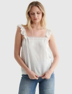 Lucky Brand Womens Square Neck Eyelet Tank