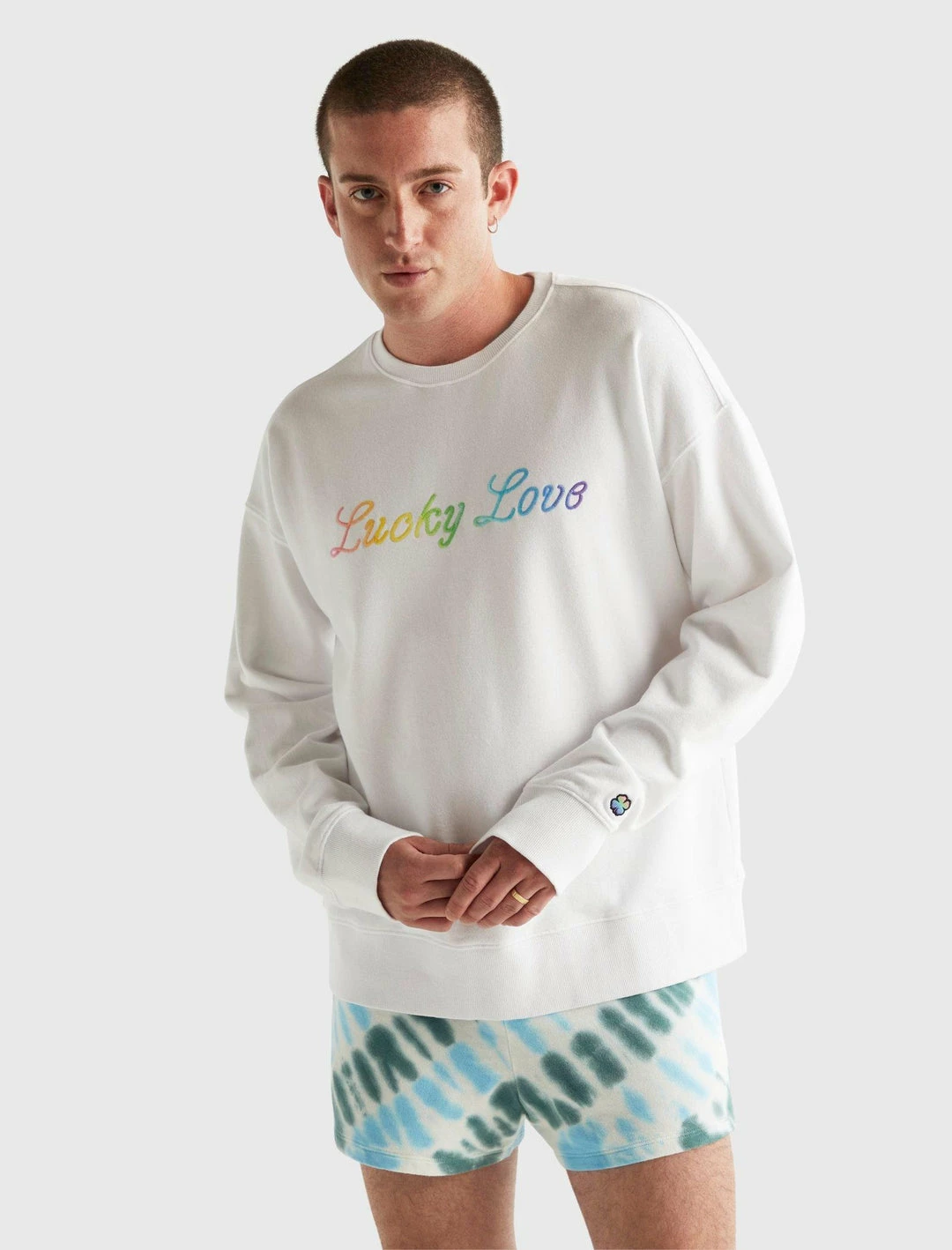 Lucky Brand Mens Pride Lucky Love Gender Neutral Crewneck 1 Lucky Brand Mens Pride Lucky Love Gender Neutral Crewneck