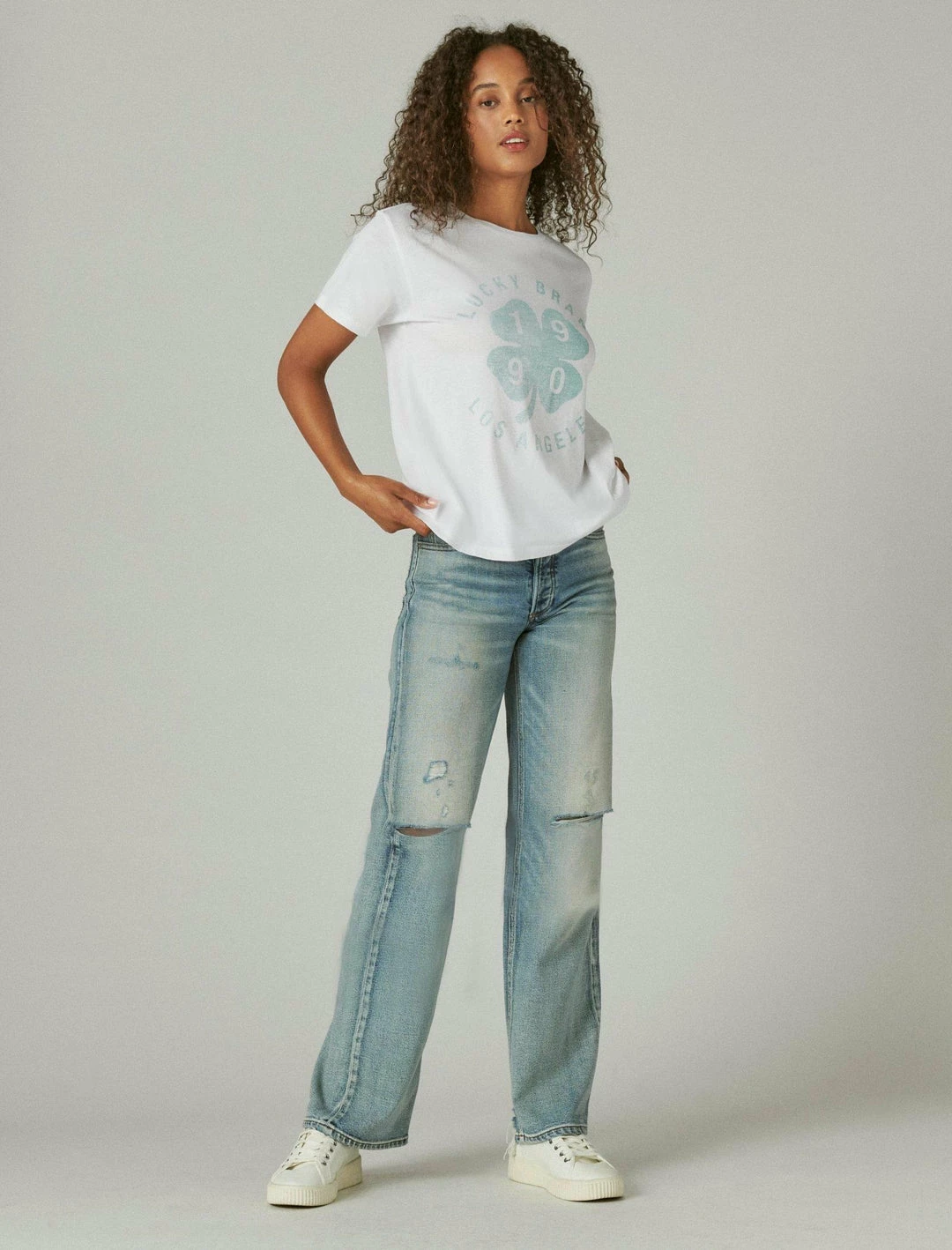 Lucky Brand Womens Lucky Faded Clover Boyfriend Tee 2 Lucky Brand Womens Lucky Faded Clover Boyfriend Tee - Image 2