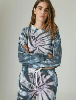 Lucky Brand Womens Cropped Crew Neck Fleece Sweatshirt