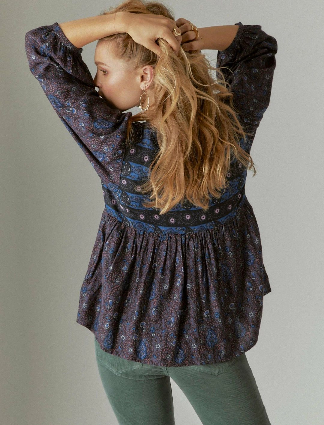 Lucky Brand Womens Print Mix Peasant Blouse 2 Lucky Brand Womens Print Mix Peasant Blouse - Image 2