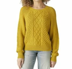 Lucky Brand Cable Crew Sweater in Golden Palm
