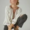 Lucky Brand Womens Long Sleeve Embroidered Peasant Blouse