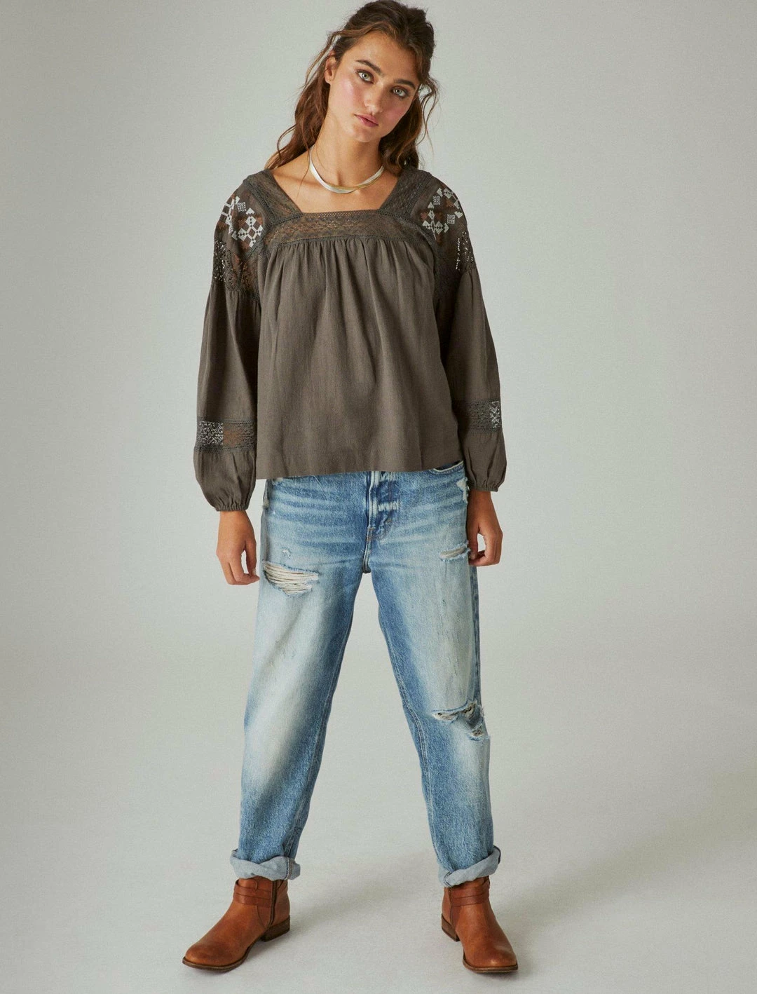 Lucky Brand Womens Embroidered Shoulder Top 4 Lucky Brand Womens Embroidered Shoulder Top - Image 4