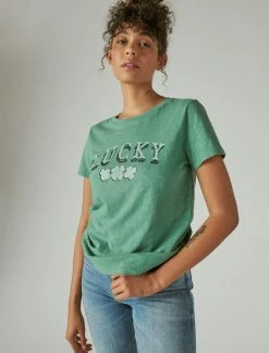 Lucky Brand Womens Lucky Clovers Classic Crew