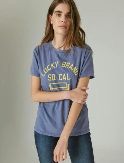 Lucky Brand Womens Lucky Brand Logo Boyfriend Graphic Crew