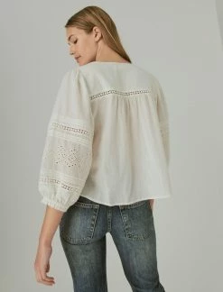 Lucky Brand Womens Eyelet Button Down Blouse