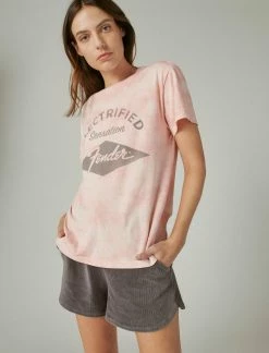Lucky Brand Womens Tie Dye Fender Boyfriend Tee