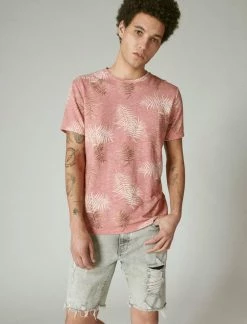 Lucky Brand Mens Linen Leaf Print Crew