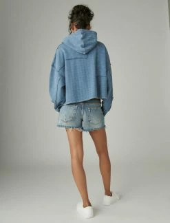 Lucky Brand Womens Patch Batwing Crop Hoodie