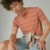 Lucky Brand Mens Venice Burnout Wide Stripe Crew Neck Tee