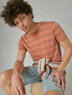 Lucky Brand Mens Venice Burnout Wide Stripe Crew Neck Tee