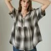 Lucky Brand Womens Plaid V Neck Popover