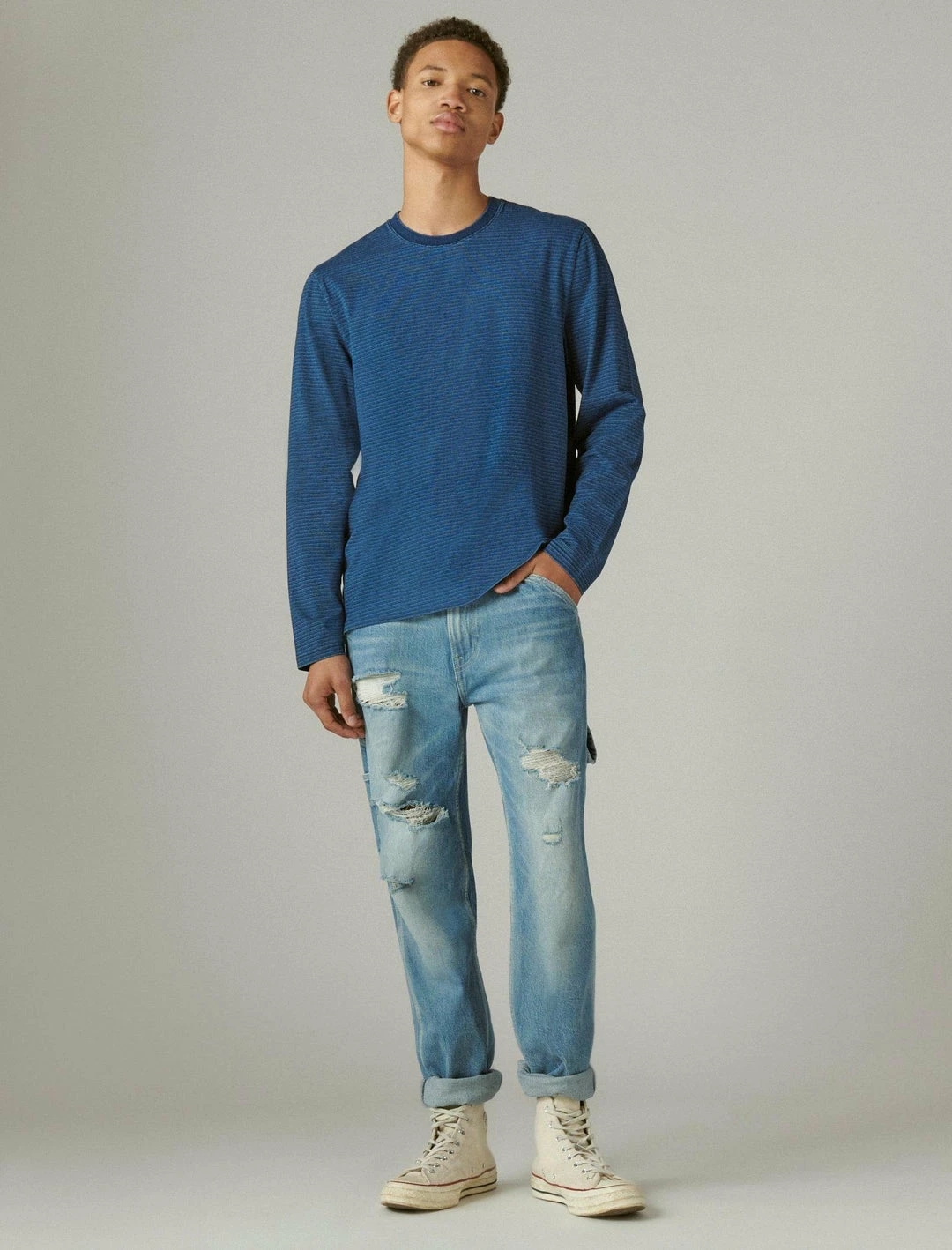 Lucky Brand Mens Long Sleeve Indigo Stripe Crew 2 Lucky Brand Mens Long Sleeve Indigo Stripe Crew - Image 2