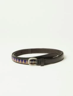 Lucky Brand Blue Geo Beaded Leather Skinny Belt