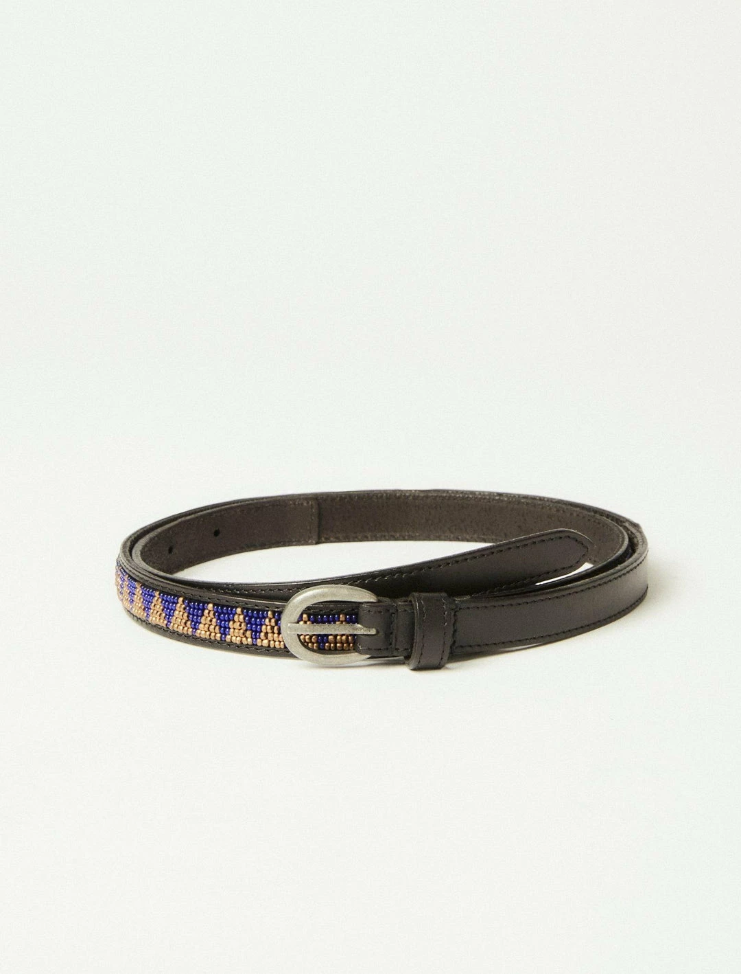 Lucky Brand Blue Geo Beaded Leather Skinny Belt 1 Lucky Brand Blue Geo Beaded Leather Skinny Belt