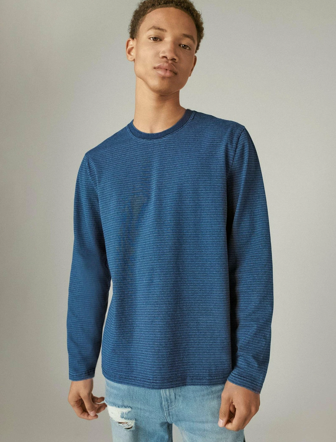 Lucky Brand Mens Long Sleeve Indigo Stripe Crew 1 Lucky Brand Mens Long Sleeve Indigo Stripe Crew