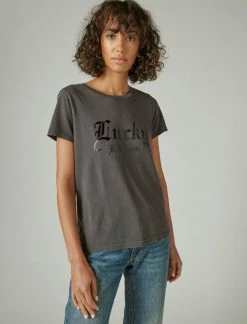 Lucky Brand Womens Lucky Branded Foil Tee