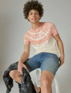 Lucky Brand Mens Tie Dye Logo Graphic Tee