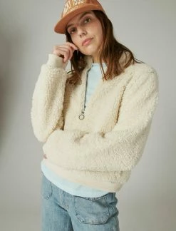 Lucky Brand Womens Hi-Pile Half Zip Pullover