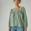 Lucky Brand Womens Embroidered Peasant Blouse