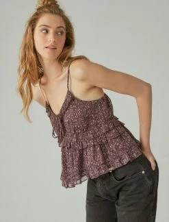 Lucky Brand Womens Printed Shine Chiffon Cami