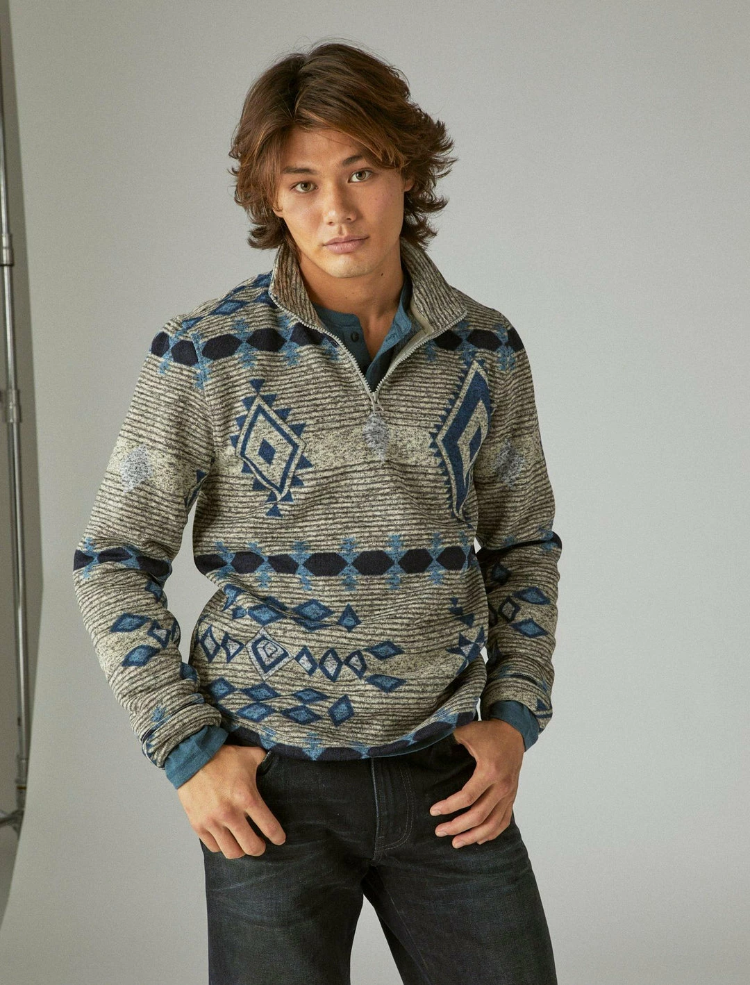 Lucky Brand Mens Southwestern Print Los Feliz Fleece Half Zip Mock Neck 3 Lucky Brand Mens Southwestern Print Los Feliz Fleece Half Zip Mock Neck - Image 3
