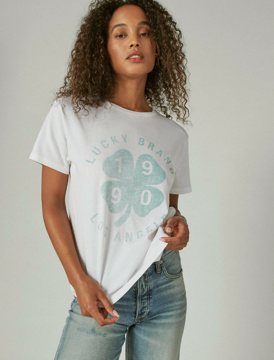 Lucky Brand Womens Lucky Faded Clover Boyfriend Tee 1 Lucky Brand Womens Lucky Faded Clover Boyfriend Tee