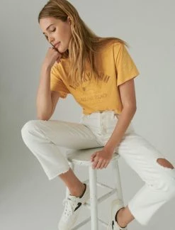 Lucky Brand Womens Lucky You Stencil Crop Tee