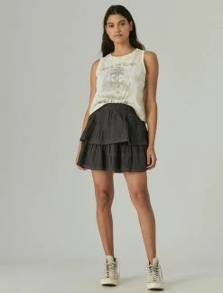 Lucky Brand Womens Tiered Ruffle Mini Skirt