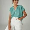 Lucky Brand Womens Short Sleeve Open Neck Shirt