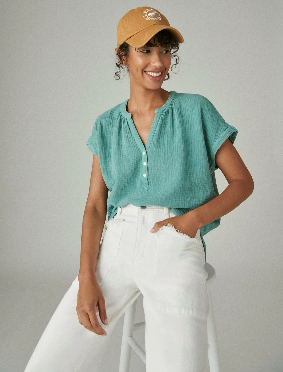 Lucky Brand Womens Short Sleeve Open Neck Shirt 1 Lucky Brand Womens Short Sleeve Open Neck Shirt