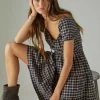 Lucky Brand Womens Short Sleeve Plaid Dress