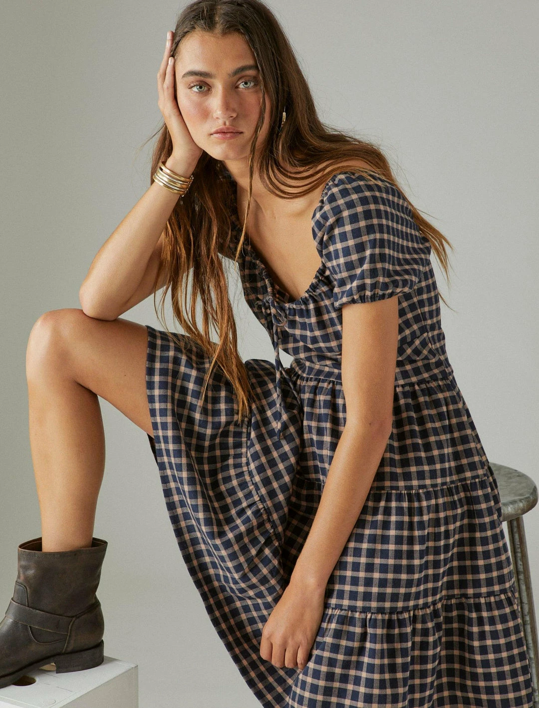 Lucky Brand Womens Short Sleeve Plaid Dress 1 Lucky Brand Womens Short Sleeve Plaid Dress