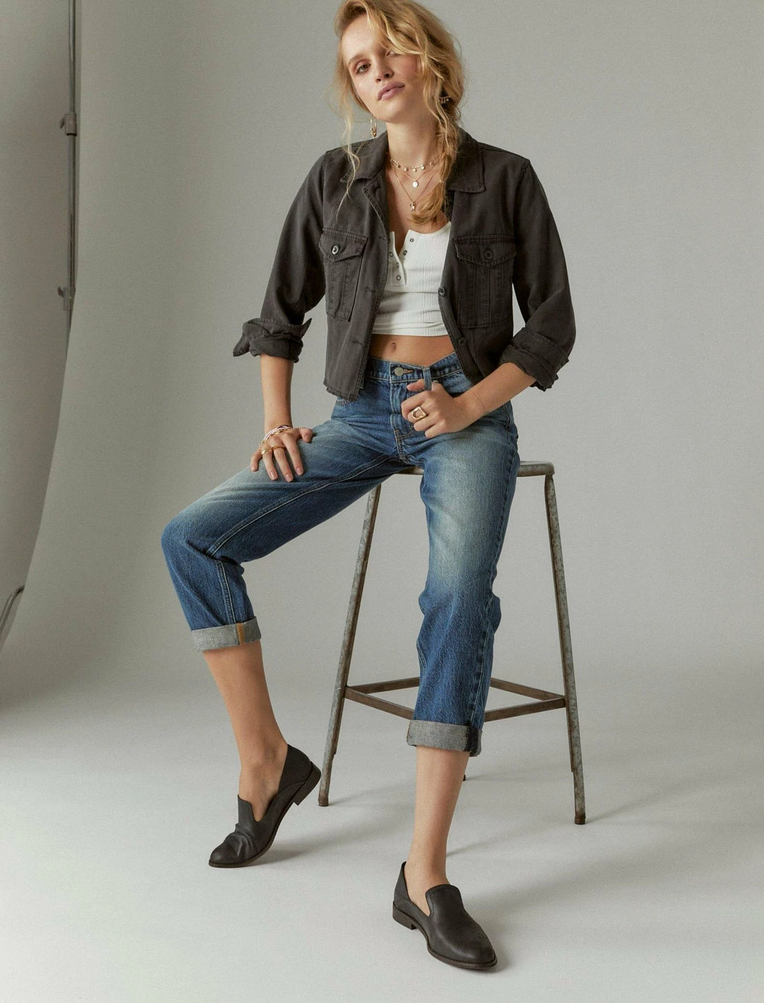 Lucky Brand Womens Distressed Cropped Trucker Jacket 1 Lucky Brand Womens Distressed Cropped Trucker Jacket