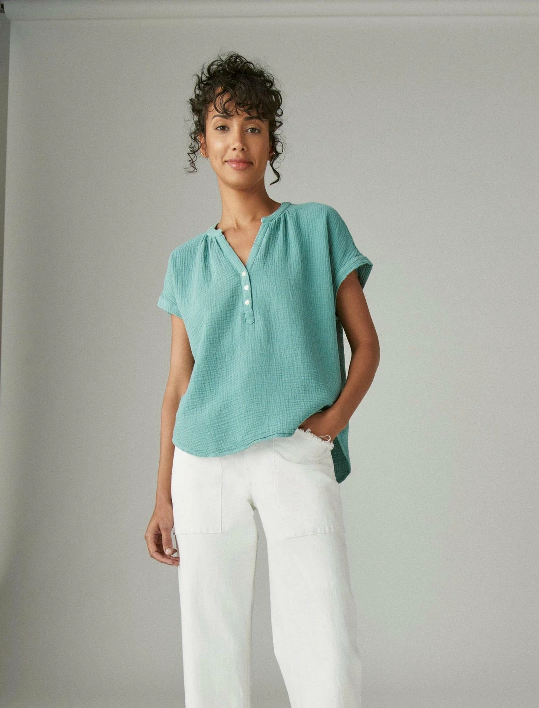 Lucky Brand Womens Short Sleeve Open Neck Shirt 2 Lucky Brand Womens Short Sleeve Open Neck Shirt - Image 2