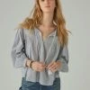 Lucky Brand Womens Striped Smocked Peasant Blouse