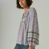 Lucky Brand Womens Lace Up Border Print Peasant Blouse