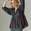Lucky Brand Womens Print Mix Peasant Blouse